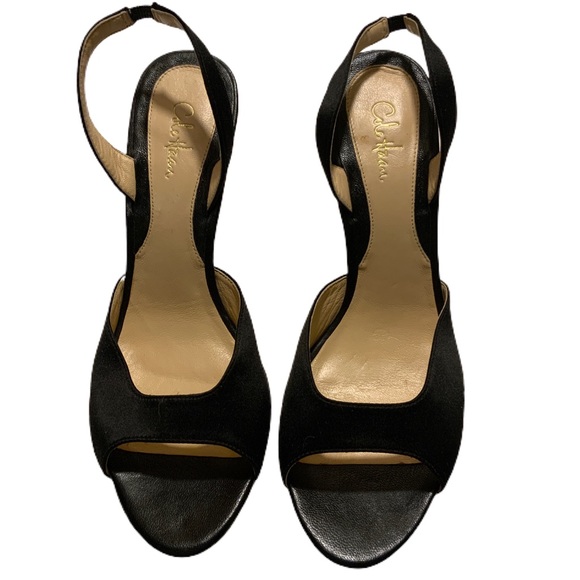 Cole Haan Black satin sling back peep-toe heels 9B - Picture 8 of 13